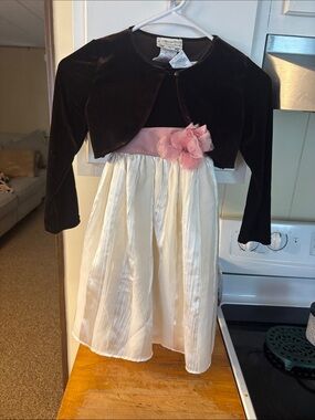 Brooke Lindsay Girls' Brown Velvet and Cream Formal Dress with Pink Sash